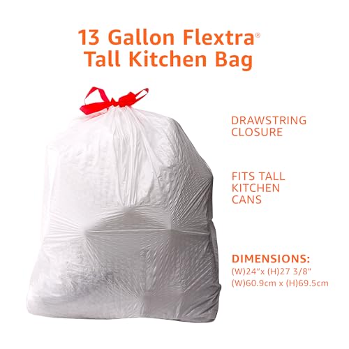 Amazon Basics Flextra Strength Tall Kitchen Drawstring Trash Bags, Fresh Scent, Tear Resistant, 13 Gallon, 120 Count
