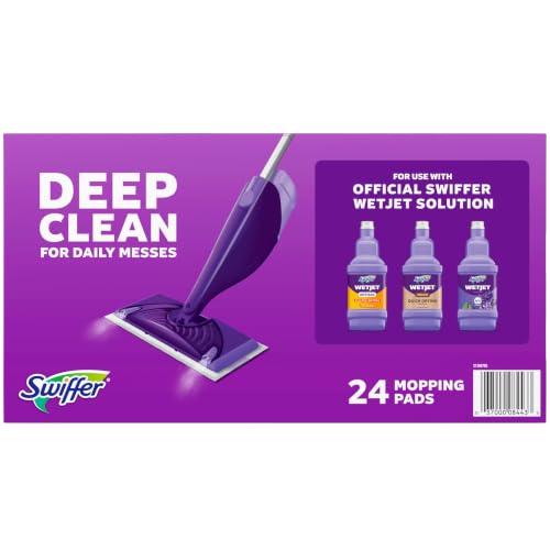 Swiffer WetJet Hardwood Floor Cleaner Spray Mop Pad Refill, Bathroom Cleaning Supplies, Hardwood Floor Cleaner, Multi Surface, 24 Count