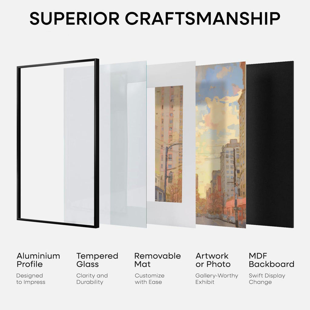Homeforia 18x24 Black Poster Frame, High-End Metal, 16x20 Mat, Glass