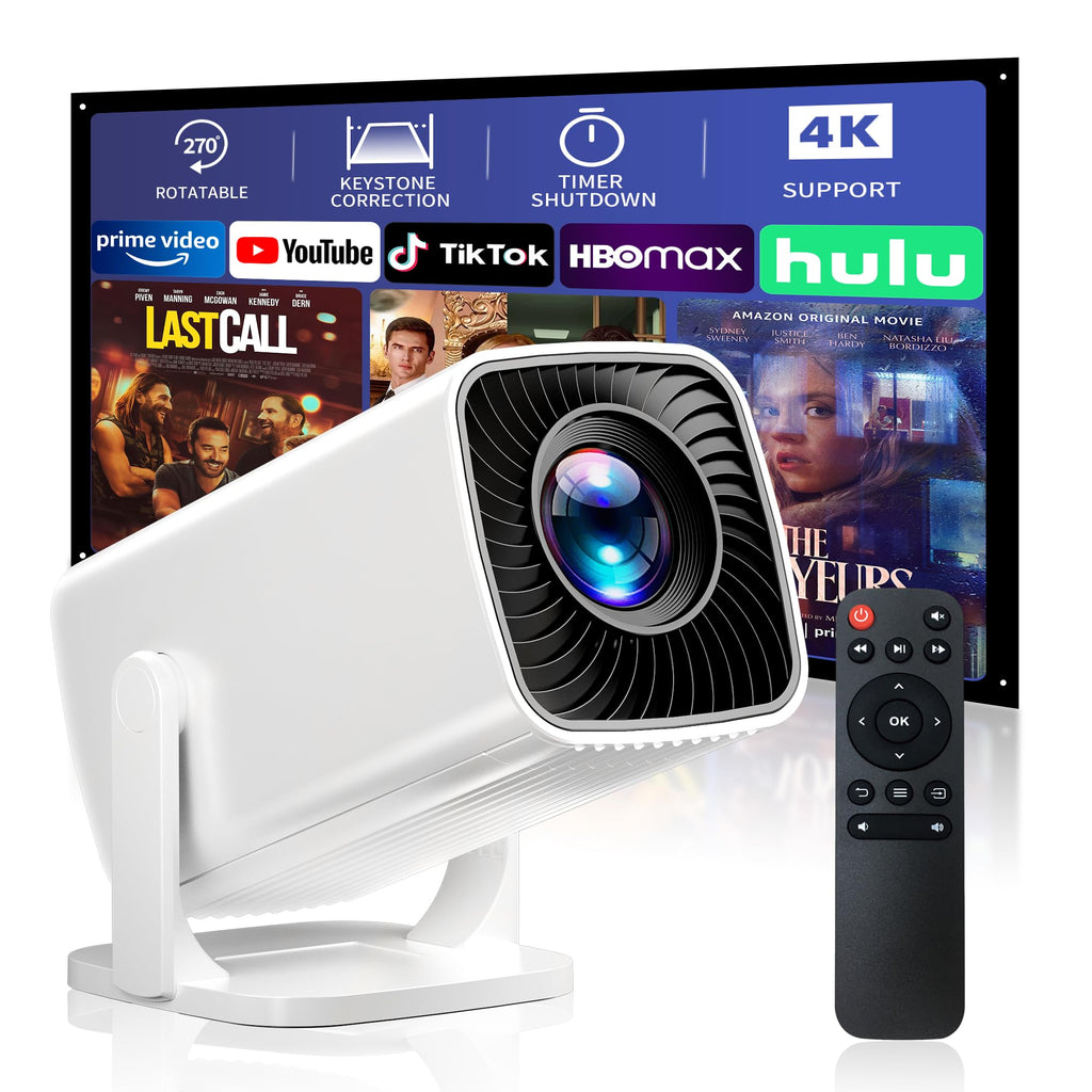 Mini Projector with 4K Support, Portable Short Throw Proyector | Electric Focus&Keystone, 270° Rotatable Stand, Compatible with TV Stick, Phone & Laptop, Holiday Gift Idea
