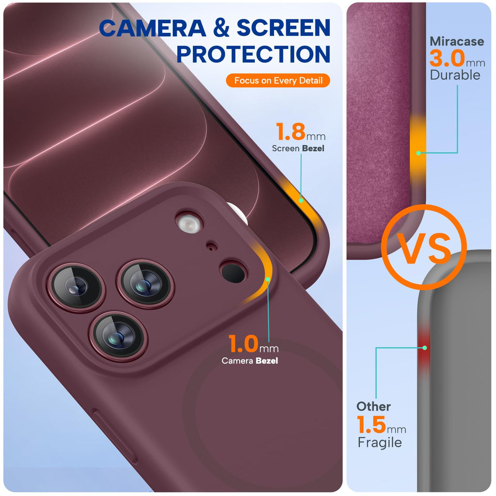 Miracase Magnetic for iPhone 18 Pro Case, Silicone, Burgundy | Compatible with MagSafe, Soft Microfiber Lining,Shockproof Drop Protection Phone Case for 18 Pro