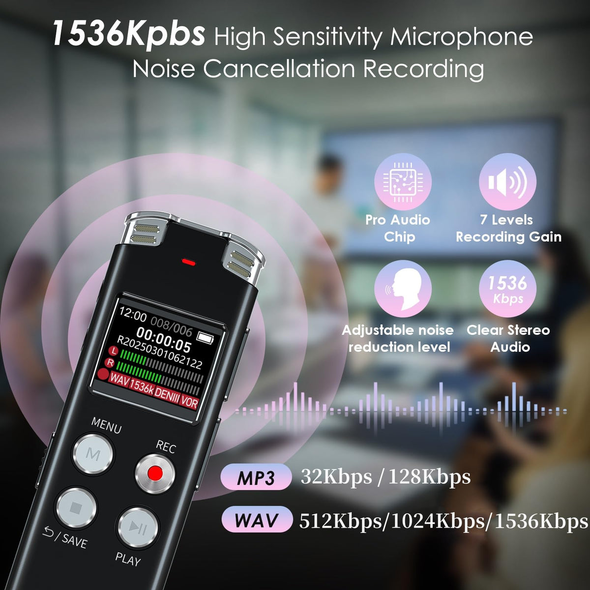 64GB Digital Voice Recorder with Playback: Voice Activated Recorders for Lectures Meetings Interviews - EVISTR Dictaphone Recording Device Tape Recorder Portable Mini, Audio Recorder with USB, MP3