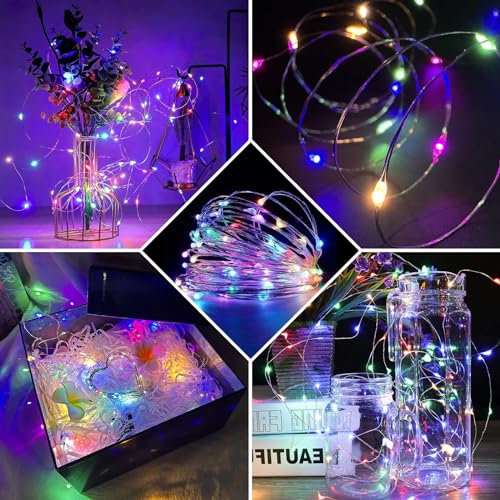 chzk 8 Pack Fairy Lights 7Ft 20 LED Twinkle String Lights 3 Modes Battery Operated Waterproof Firefly Starry for Mason Jar Party Wedding Easter Valentines Day Table Centerpieces,Rainbow-Pastel