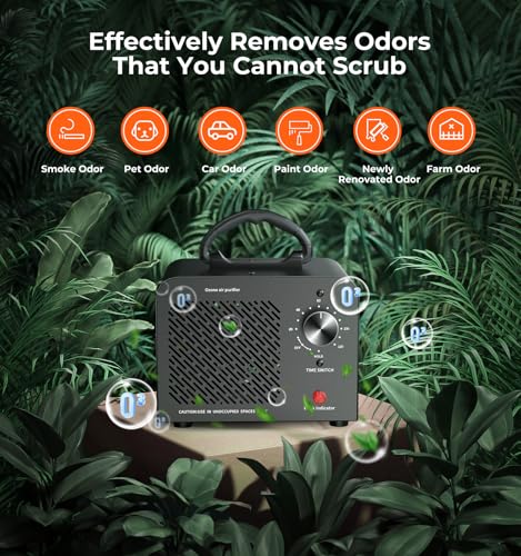 Ozone Generator 48,000mg, Ozone Machine Odor Eliminator Removal, O3 Ionizer | Commercial High Capacity Air Purifier Deodorizer, Portable Mini for Car, Home, Smoke, Pets, Industrial, for 4000 Sq. Ft-Black
