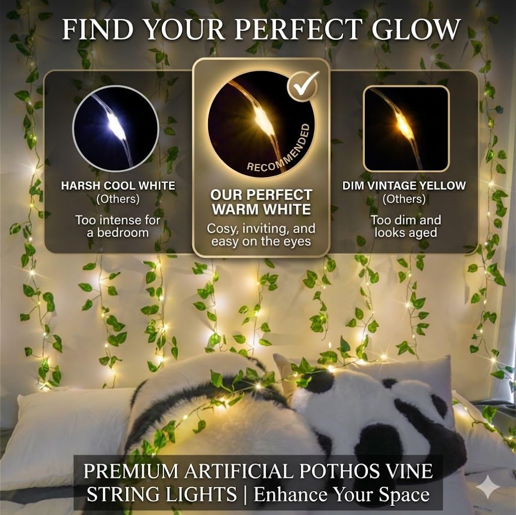 suddus 33FT 100LED Pothos Vine Fairy Lights Battery Operated Copper Wire | String Lights with Remote,Leaf Lights for Bedroom,Dorm,Wedding,Party, Garden,Wedding,Classroom Decor (Warm White)