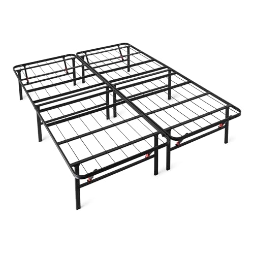 Amazon Basics Bed Frame with Storage, Foldable Metal Platform, Sturdy Steel, No Box Spring Needed, 14-inch High, Tool-Free Setup, Noise Free, Easy Assembly, Queen Size, Black