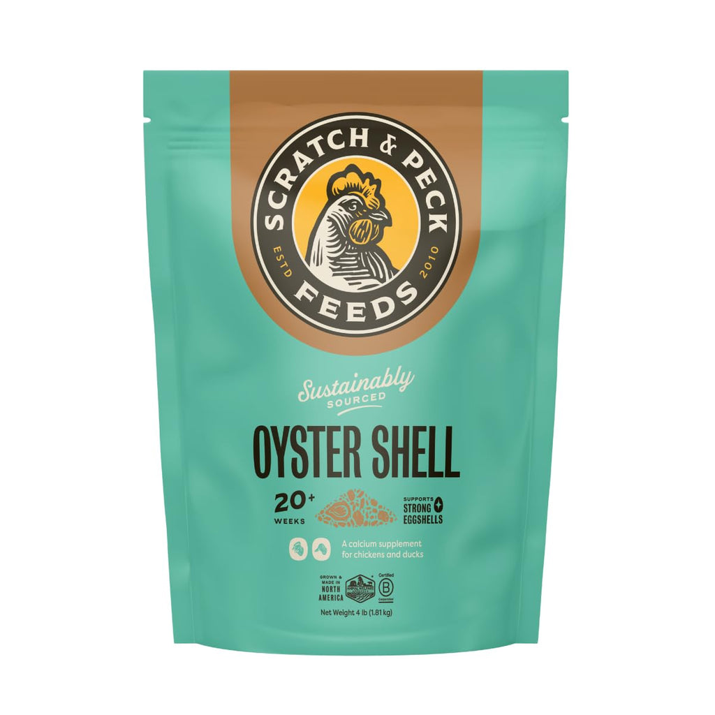 Scratch and Peck Feeds | Oyster Shell Chickens & Ducks | 4 lb Pouch | Essential Calcium Supplement for Eggshell Strength and Hen Health, All Natural, Sustainably Sourced