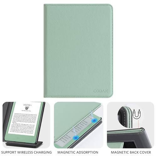 CoBak Case with Stand for for 6" Kindle (2024 & 2022, 11th Gen) | PU Leather Smart Cover with Auto Sleep/Wake & Hand Strap, sage green