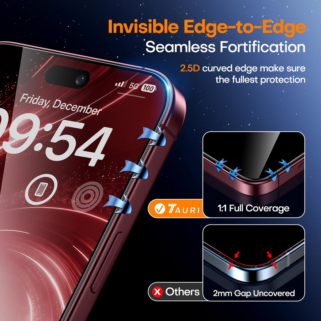 TAURI 2 Pack for iPhone 18 Pro Screen Protector, 1-Step Install | Auto Dust Removal, Full Coverage, Anti-Scratch Bubble-Free, (Ultra HD) Military-Grade 9H+ Tempered Glass for iPhone 18 Pro