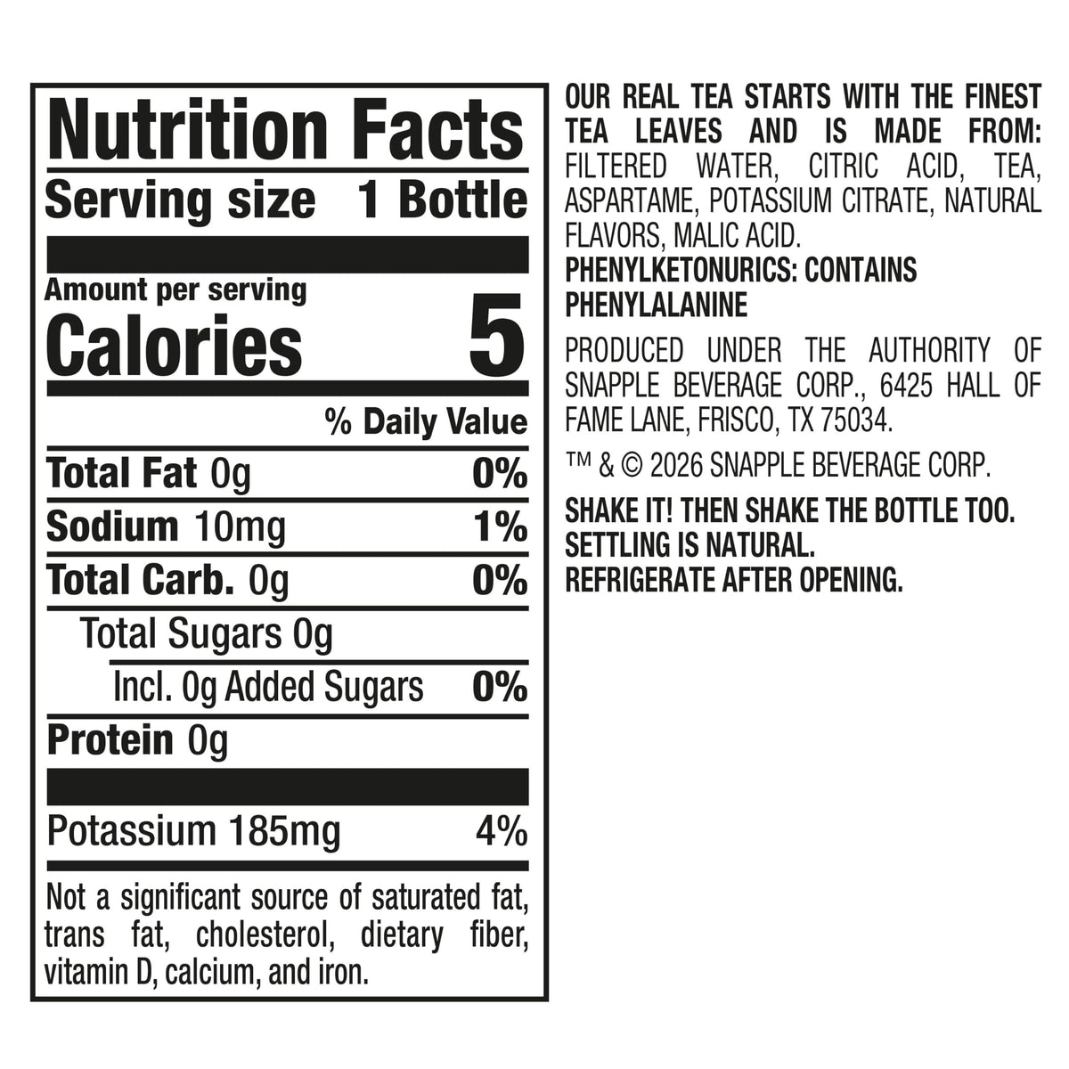 Snapple Zero Sugar Peach Tea, 16 fl oz recycled plastic bottle (Pack of 12)