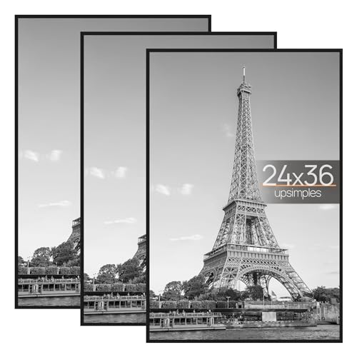 upsimples 24x36 Poster Frame, Easy Slide-In Assembly, Black, 3 Pack | Gallery Wall 24 x 36 Picture Frames Set for Family, Wedding, Christmas, Easy to Change Photos