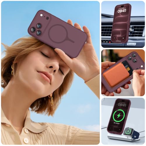 Miracase Magnetic for iPhone 18 Pro Case, Silicone, Burgundy | Compatible with MagSafe, Soft Microfiber Lining,Shockproof Drop Protection Phone Case for 18 Pro