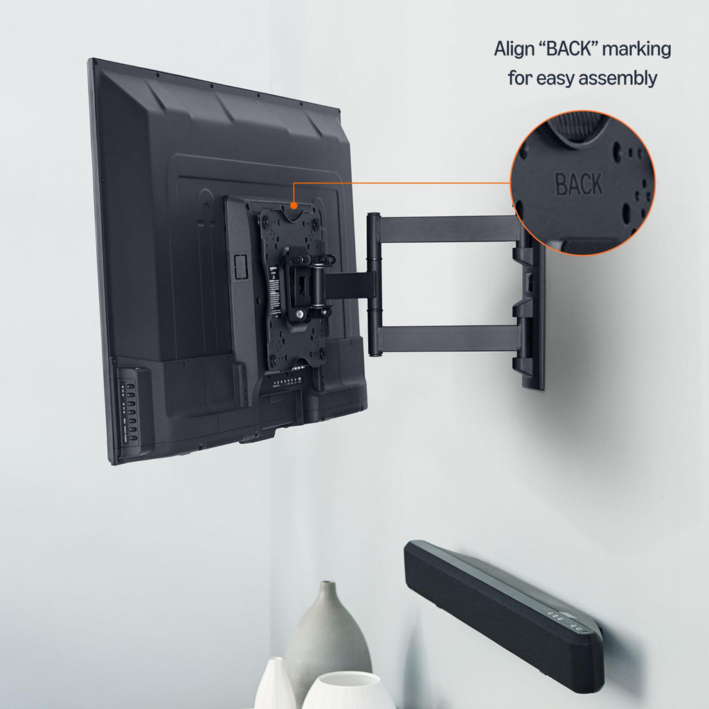 Amazon Basics Full Motion Articulating TV Wall Mount, with Swivel and Tilt, for 26" to 55" TVs and Flat Panels up to 80 Lbs, VESA Compatible, Single Stud, Black