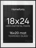 Homeforia 18x24 Black Poster Frame, High-End Metal, 16x20 Mat, Glass