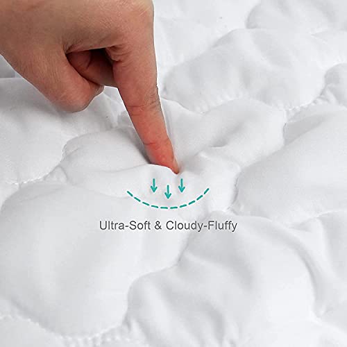 Crib Mattress Protector Sheets Fitted Waterproof Crib Mattress Pad Cover | Quilted Improved Thickness Machine Washable Noiseless 52” x 28” White Fit for Standard Crib Toddler Bed Mattress up to 9”