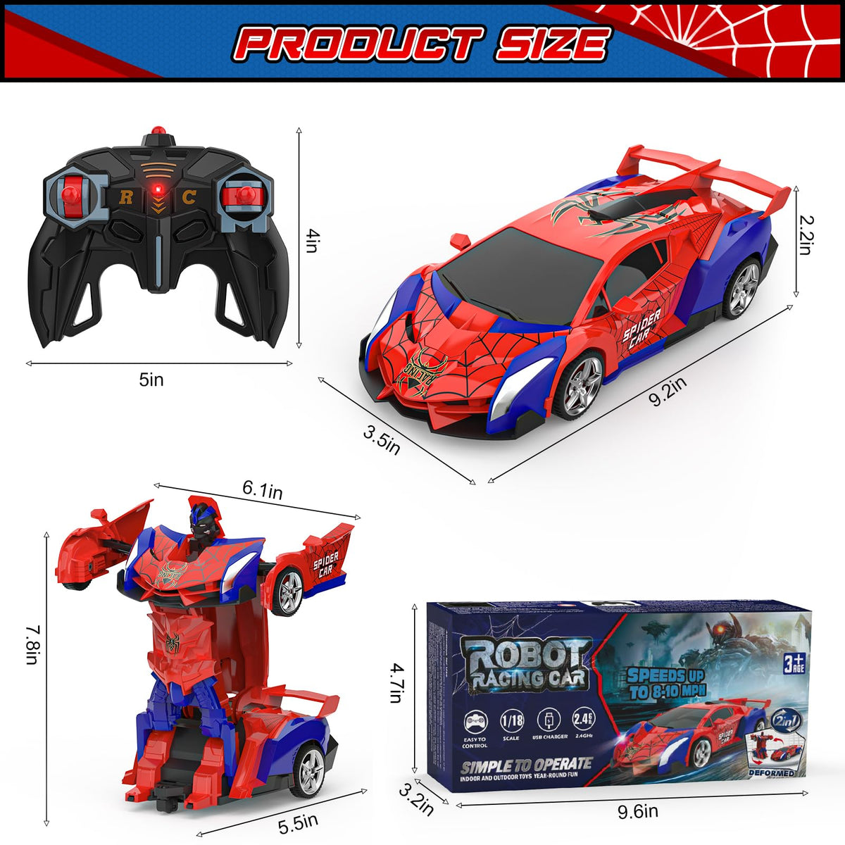 BLUEJAY Transform RC Cars for Boys 3-12, 2.4Ghz Remote Control Car | 1:18 Scale Transforming Robot, One-Button Deformation 360° Rotation Car Toy Gifts for Boys