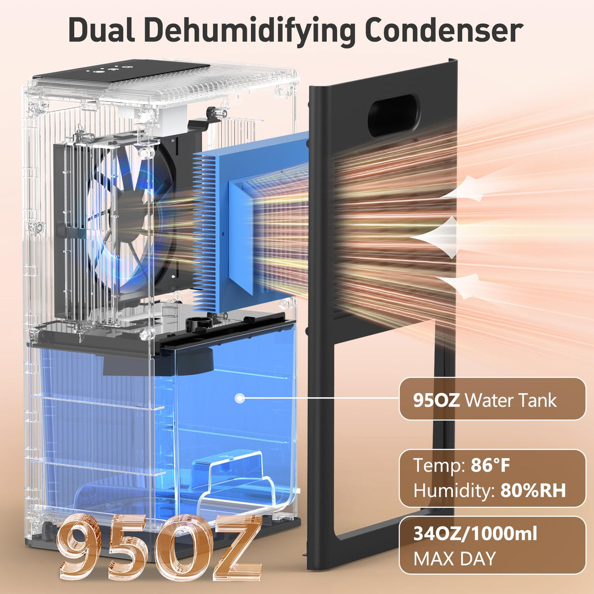 Dehumidifier,95OZ Dehumidifier for Home Sq.Ft - Quiet with Auto Shut Off & Relaxing 7 Color Ambient Light,Ideal for Livingroom, Bedroom, Basement(Black)