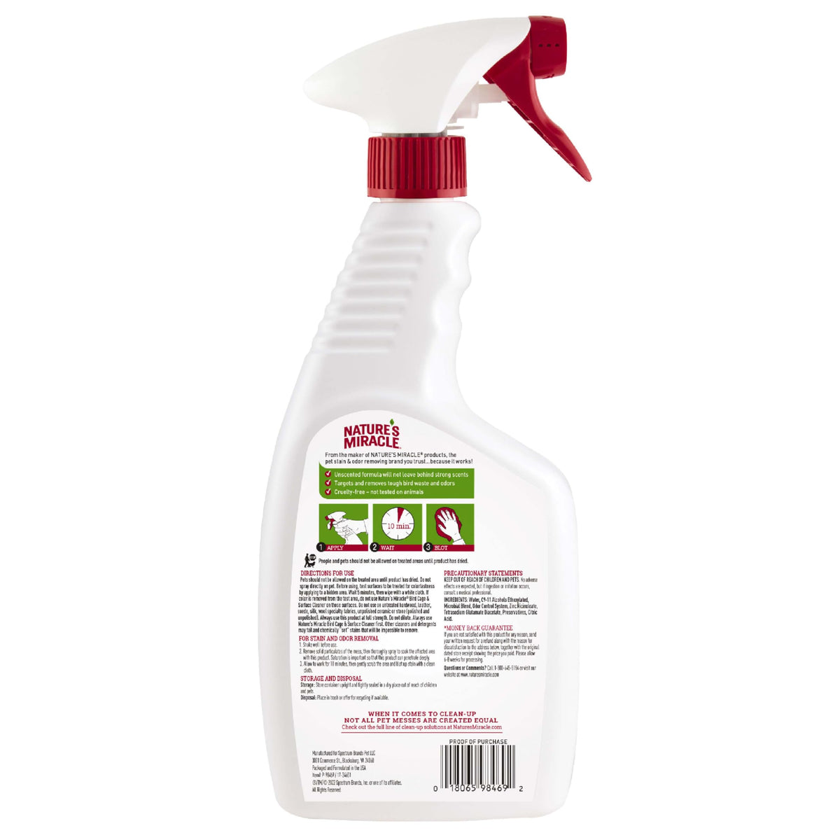 Nature's Miracle Bird Cage & Surface Cleaner, 24 oz | Bio-Enzymatic Formula Helps Break Down Tough Stains & Odors, Cleans & Deodorizes Cages & Accessories, Safe For Pets and Home*