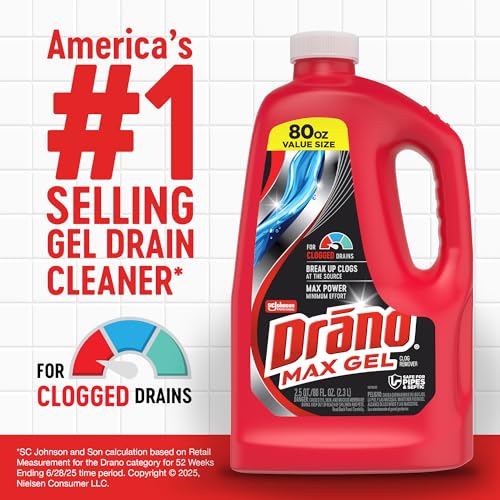 Drano Max Gel Drain Clog Remover & Cleaner, Safe for All Pipes, 80oz 2-Pack