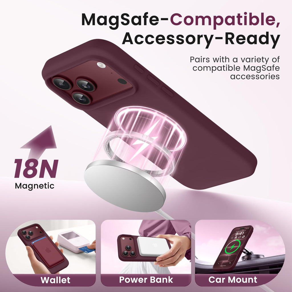 GONEZ for iPhone 18 Pro-Max Case/17 Pro Max Case, Compatible with MagSafe | Burgundy, Screen Protector, Full Camera Protection, Premium Silicone Cover Shockproof Drop Protection Slim Phone Case