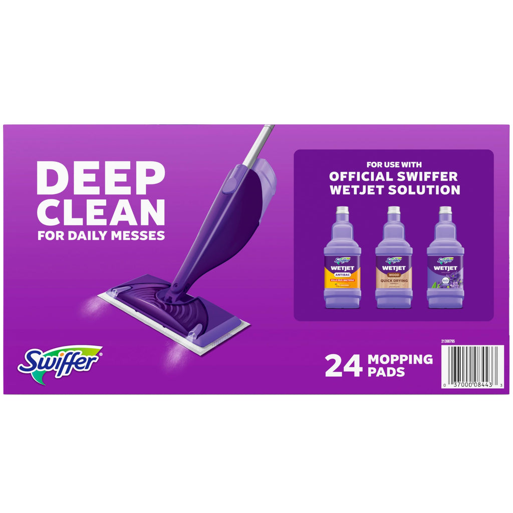 Swiffer WetJet Hardwood Floor Cleaner Spray Mop Pad Refill, Bathroom Cleaning Supplies, Hardwood Floor Cleaner, Multi Surface, 24 Count
