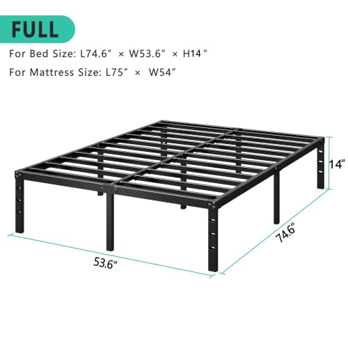 HLIPHA Metal Platform Bed Frame 14 Inch Tall,No Box Spring Needed,Full Size Bed with Heavy Duty Strong Support Slats,Easy to Assemble,Black