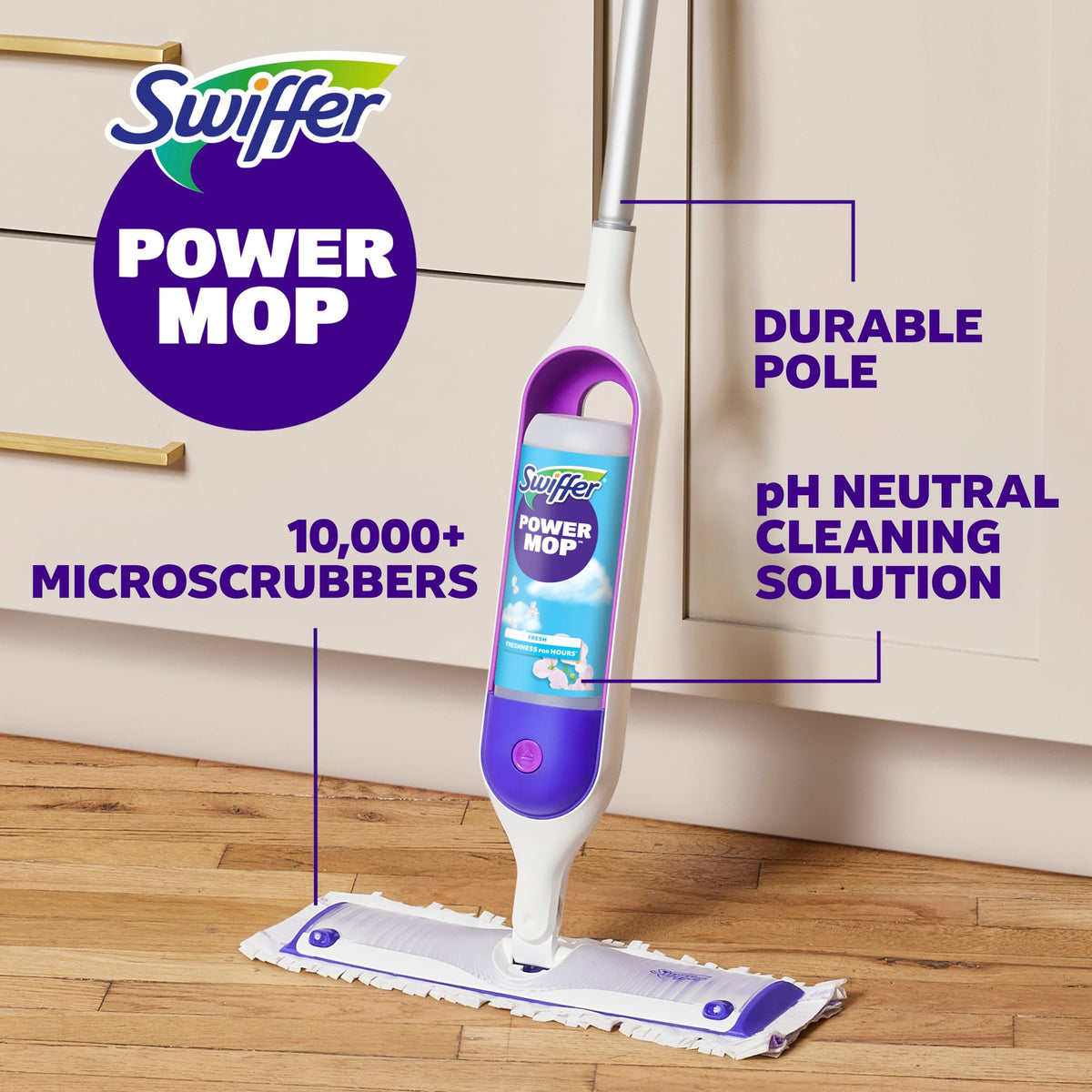 Swiffer PowerMop Liquid Floor Cleaner Refills, Solution for Power Mop, Fresh Scent, 2 Count Mopping Fluid Replacement Bottle, Spray Mops Cleaning Juice, No Bucket Needed, Multi-Surface and Wood