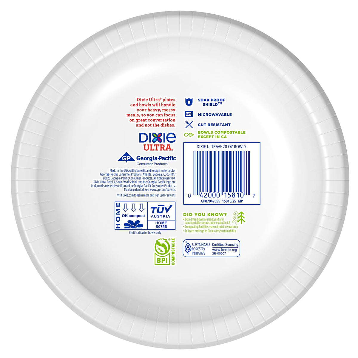 Dixie Ultra Large Paper Bowls 20 Oz, Disposable Bowls, 56 Count | Disposable paper bowls for breakfast, lunch, and dinner; microwave safe serving bowls for easy cleanup, compostable