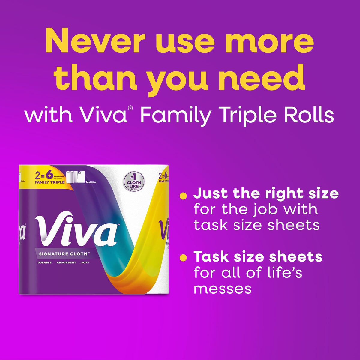 Viva Signature Cloth Paper Towels, 3 Double Rolls, 86 Sheets per Roll