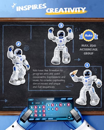 Ruko 1088 Smart Robot Toy for Kids, Large Programmable Interactive Gift | Support Remote Control & App Control & Voice Command, Birthday Gift for Boys & Girls Ages 4 5 6 7 8 9, Blue