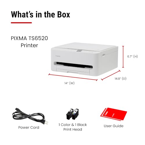Canon PIXMA TS6520 Wireless Color Inkjet Printer, Duplex Printing, Copier/Scanner, 1.42" OLED Display, Compact, White