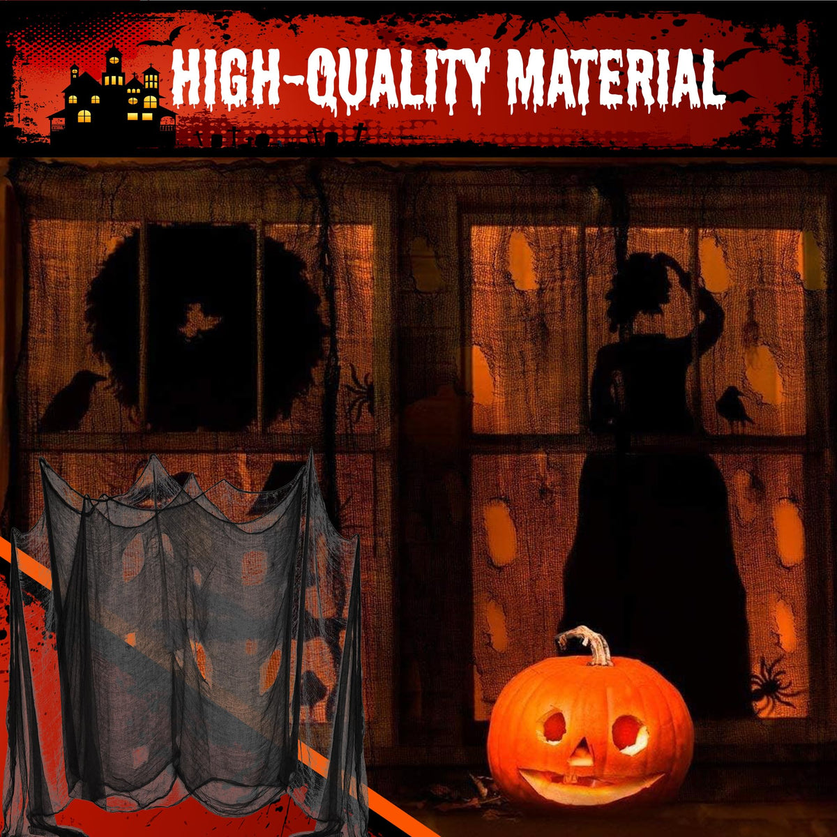 DealKits (48 x 240 in.) Halloween Creepy Cloth, Spooky Giant Cheese Cloth Tapestry for Halloween Party Supplies Decorations Outdoor Yard Home Wall Decor, Black
