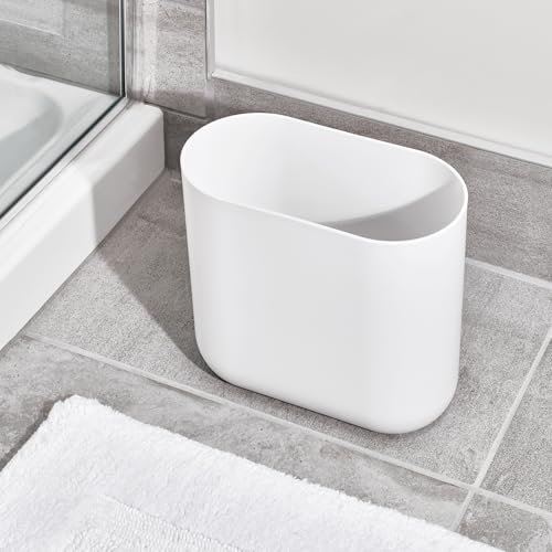 iDesign Small Slim Plastic Bathroom Trash Can, White | Bedroom, Office, Desk, Dorm