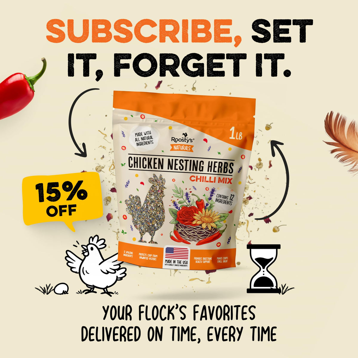Roosty's Chicken Nesting Herbs Chili Mix, Coop Refresher, 16oz