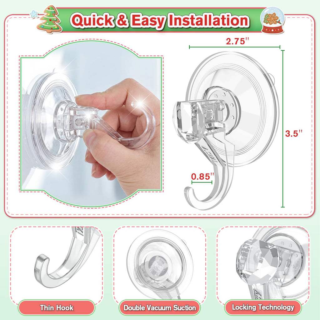 VIS'V Suction Wreath Hanger, Heavy Duty, 22 LB, Large, Clear, 2 Pcs | Removable and Reusable, Clear Invisible Design, Locking Suction Technology, Dual Vacuum Suction, Fit for Smooth Flat Surfaces