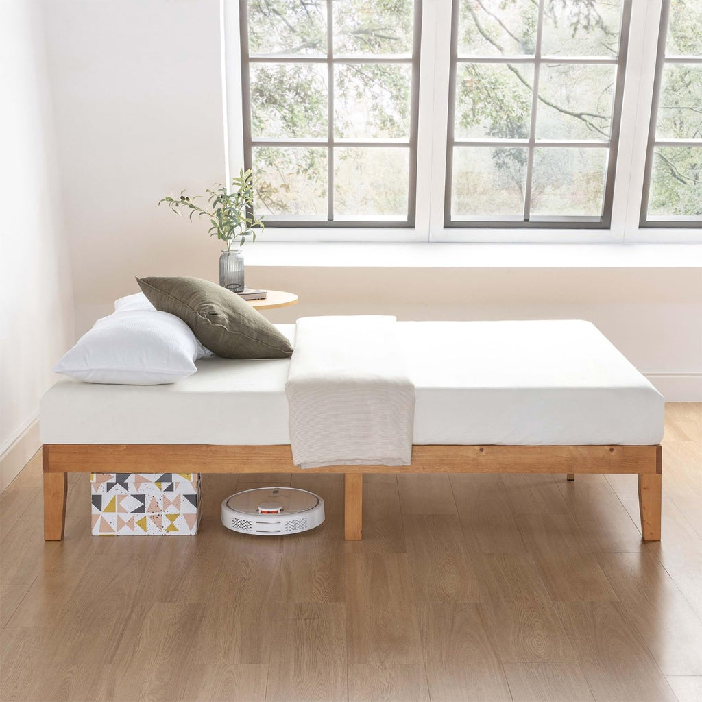 Mellow Naturalista Classic - 12 Inch Solid Wood Platform Bed with Wooden Slats, No Box Spring Needed, Easy Assembly, Queen, Pine