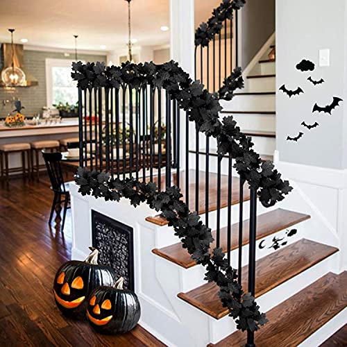 2Pcs Black Maple Leaf Garland Halloween Artificial Fall Leave Vines | 11.8FT, Fall Floral Garlands Thanksgiving Decor for Home Wedding Party