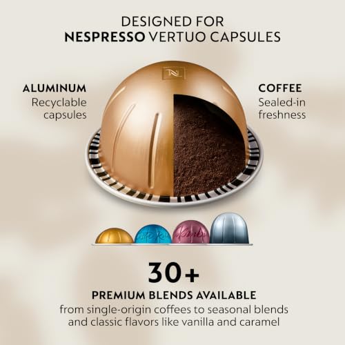 Nespresso Vertuo, Double Espresso Dolce, Mild Roast, 30-Count Espresso Pods | Mild-Roast Coffee Capsules, Malted cereal and subtle fruit notes