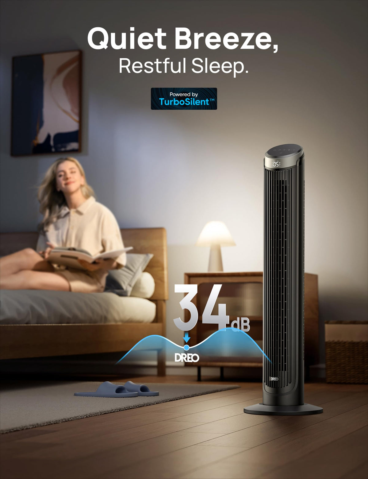 DREO Tower Fan for Bedroom, 90° Oscillating Fans that Blow Cold Air | 26 ft/s Powerful Airflow, 28dB Quiet Fan, 5 Speeds, 4 Cooling Modes, 12H Timer, 40" Standing Floor Fan for Home Office