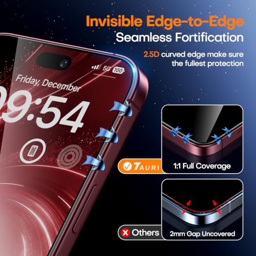 TAURI 2 Pack for iPhone 18 Pro Screen Protector, 1-Step Install | Auto Dust Removal, Full Coverage, Anti-Scratch Bubble-Free, (Ultra HD) Military-Grade 9H+ Tempered Glass for iPhone 18 Pro