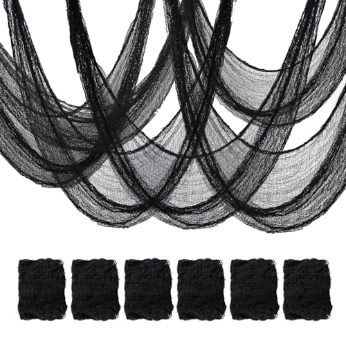 Mcupper 6-Pack 30 x 72 inches Halloween Creepy Cloth Decorations, Black | Halloween Gauze Fabric for Spooky Party, Haunted House, Indoor, Outdoor, Yard Decor
