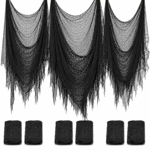 6 Pack Black Halloween Creepy Cloth, 30 x 72 Inch - Yobbai | Stretchy Cotton Gauze; Easy to Hang, Cut & Shape for Haunted Houses, Porches, Doorways, Mantels, Parties, Indoor or Outdoor