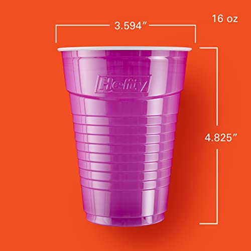 Hefty Party On Disposable Plastic Cups, Assorted, 16 Ounce, 100 Count | Bulk Pack, Disposable Plastic Cups for Parties, 4 Fun Colors, Easy-to-Grip Design, Ideal for Large Tailgates, BBQs, Birthdays