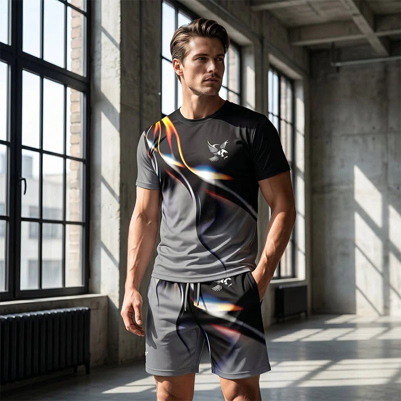 ⏳🔥LIMITED-TIME ! 👕 Men’s Abstract Print T-Shirt & Shorts Set – Bold Style & Summer Comfort ✨