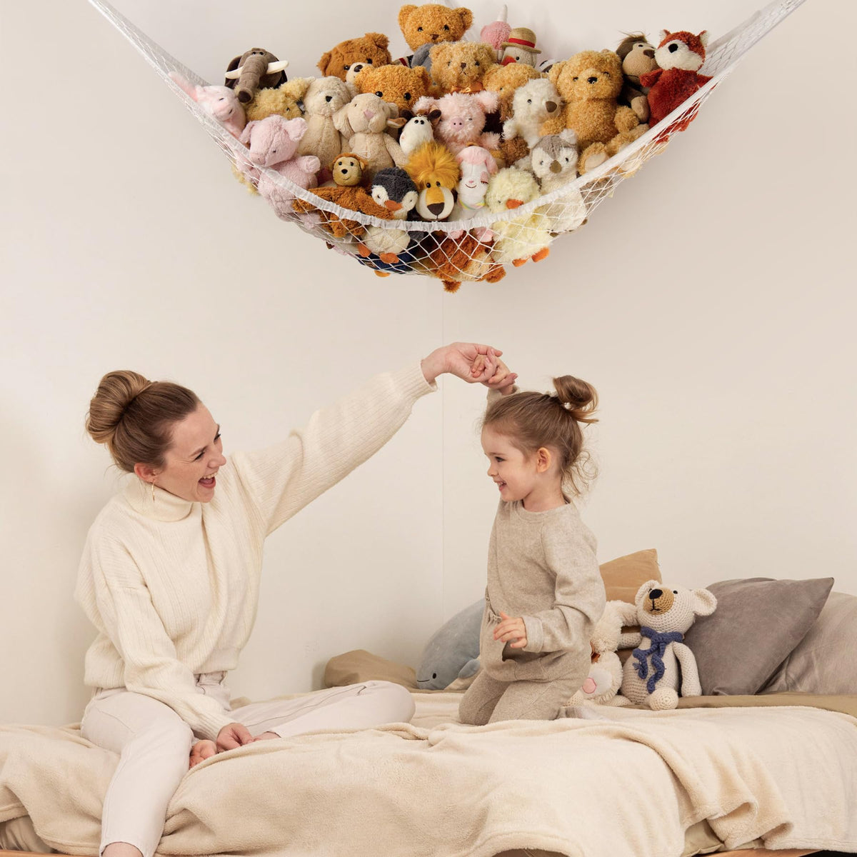 Stuffed Animal Storage Hammock Net for Plushie - Large Corner Toy Hammock Net for Plush Stuffed Animals - Cute Stuff Animal Organizer Holder for Room Decor - Kids Baby Nursery Wall Bedroom Home Decor