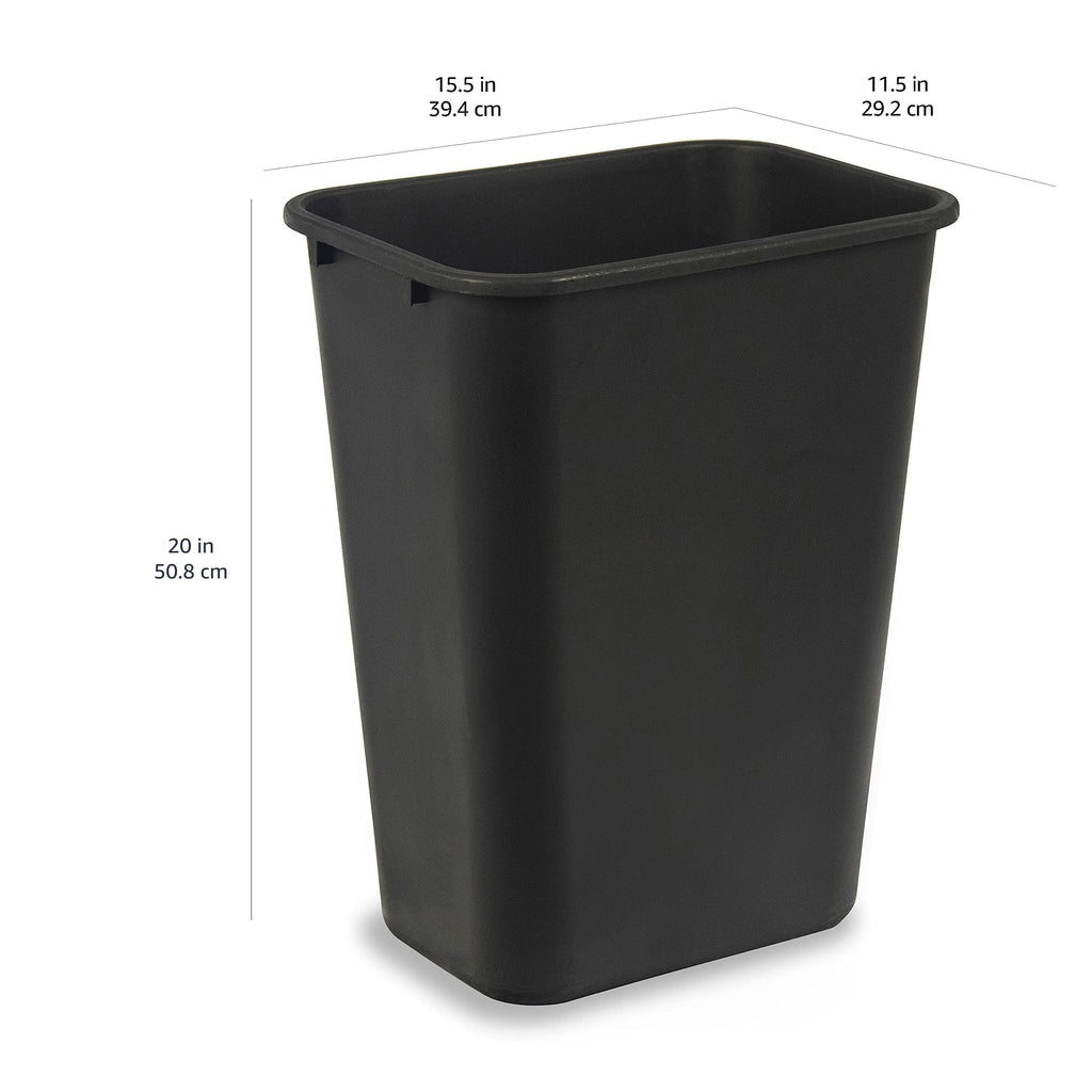 Amazon Basics Rectangular Commercial Office Wastebasket, Easy to Clean, Space-Saving,15.5"L x 11.5"W x 20"H, 10 Gallon, Black
