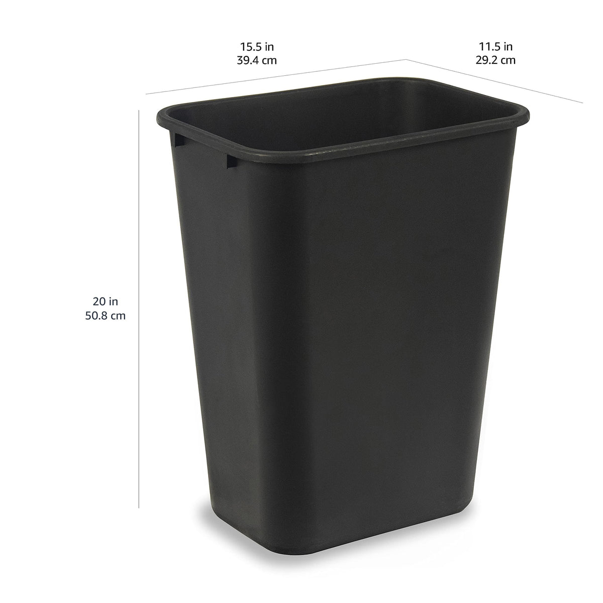 Amazon Basics Rectangular Commercial Office Wastebasket, Easy to Clean, Space-Saving,15.5"L x 11.5"W x 20"H, 10 Gallon, Black