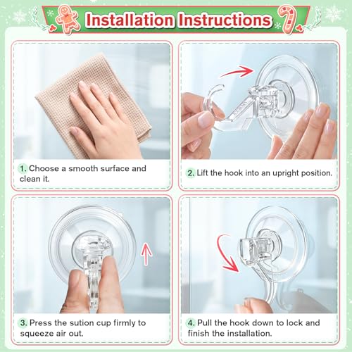 VIS'V Suction Wreath Hanger, Heavy Duty, 22 LB, Large, Clear, 2 Pcs | Removable and Reusable, Clear Invisible Design, Locking Suction Technology, Dual Vacuum Suction, Fit for Smooth Flat Surfaces