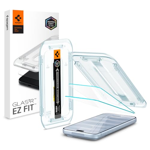 Spigen GlasTR EZ FIT Screen Protector for iPhone 18 Pro, 17 Pro, 17, 16 Pro | AluminaCore Aluminum-enhanced 9H+ tempered glass, Auto-align tray, 100% clarity, Original touch, Case-friendly, 2Pack