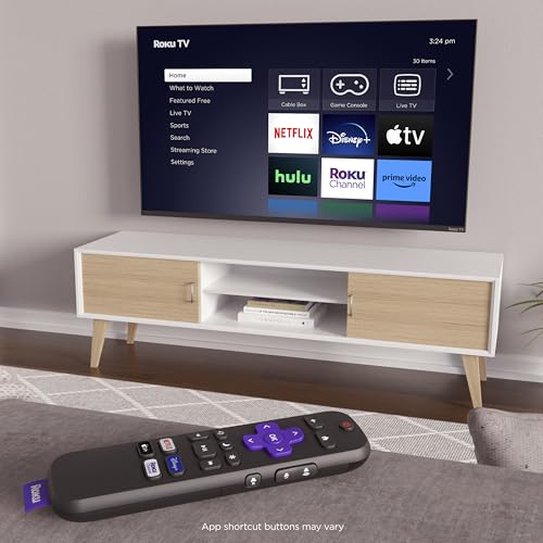 Roku TV Remote Control (Official Manufacturer Product) | Simple Setup & Pre-Set App Shortcuts - Replacement Remote Compatible with RokuTV Models ONLY (Not Roku Players)